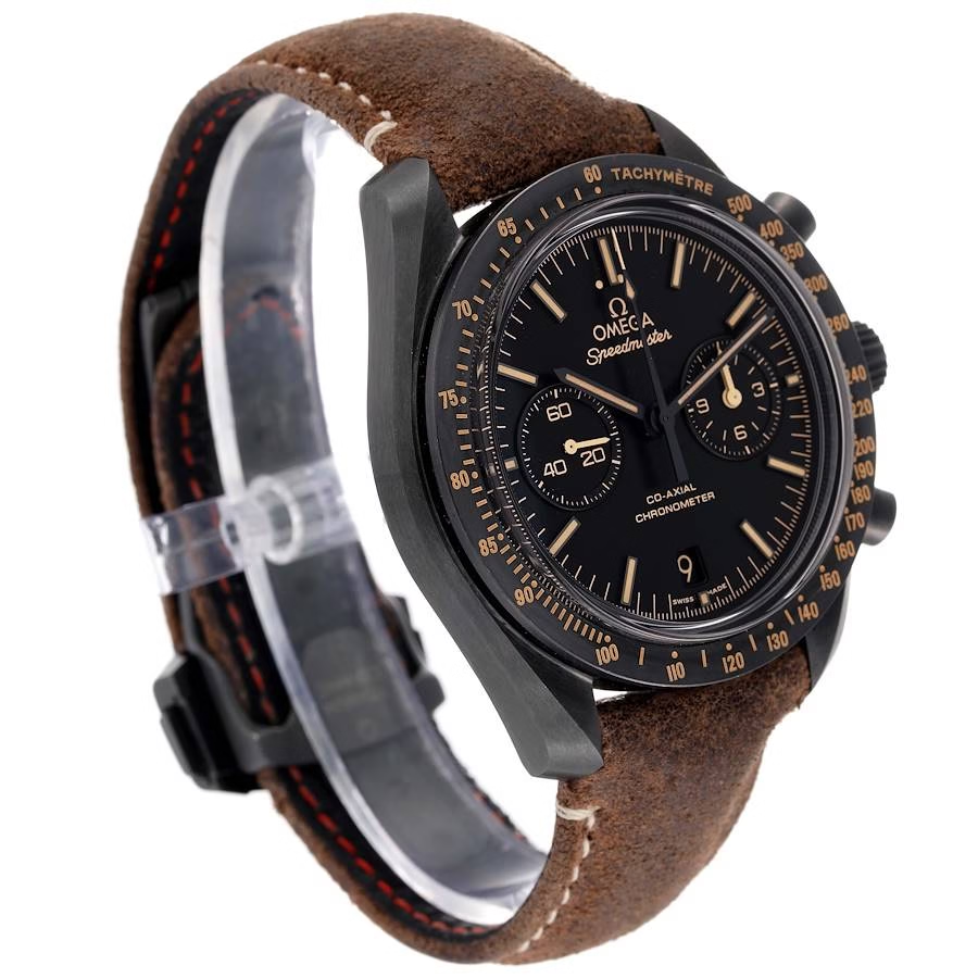 Omega Speedmaster Mirror Original Watch for Men - Black Dial, Brown Leather Strap - Image 3
