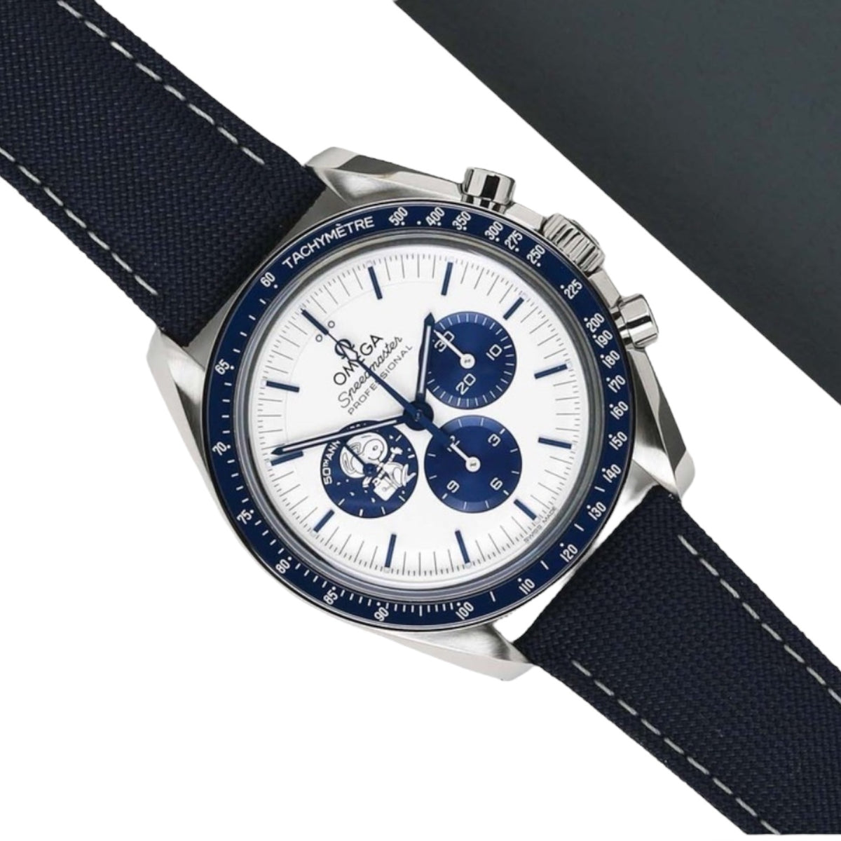 Omega Speedmaster Mirror Original Watch for Men - White Dial, Blue Fabric Strap - Image 2
