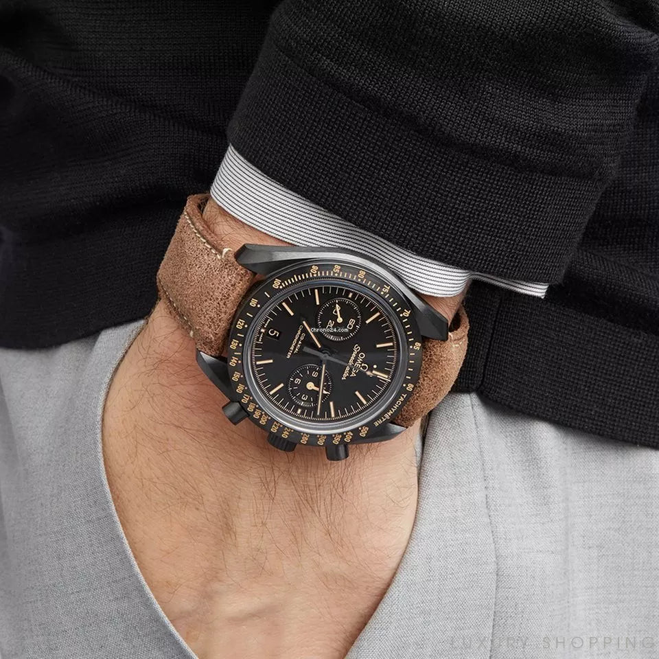 Omega Speedmaster Mirror Original Watch for Men - Black Dial, Brown Leather Strap - Image 6